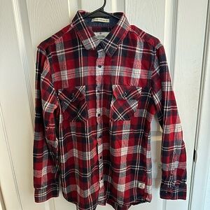 Lee Cooper Men’s Flannel Shirt Black And Red Size M Slim Fit Long Sleeve Cotton